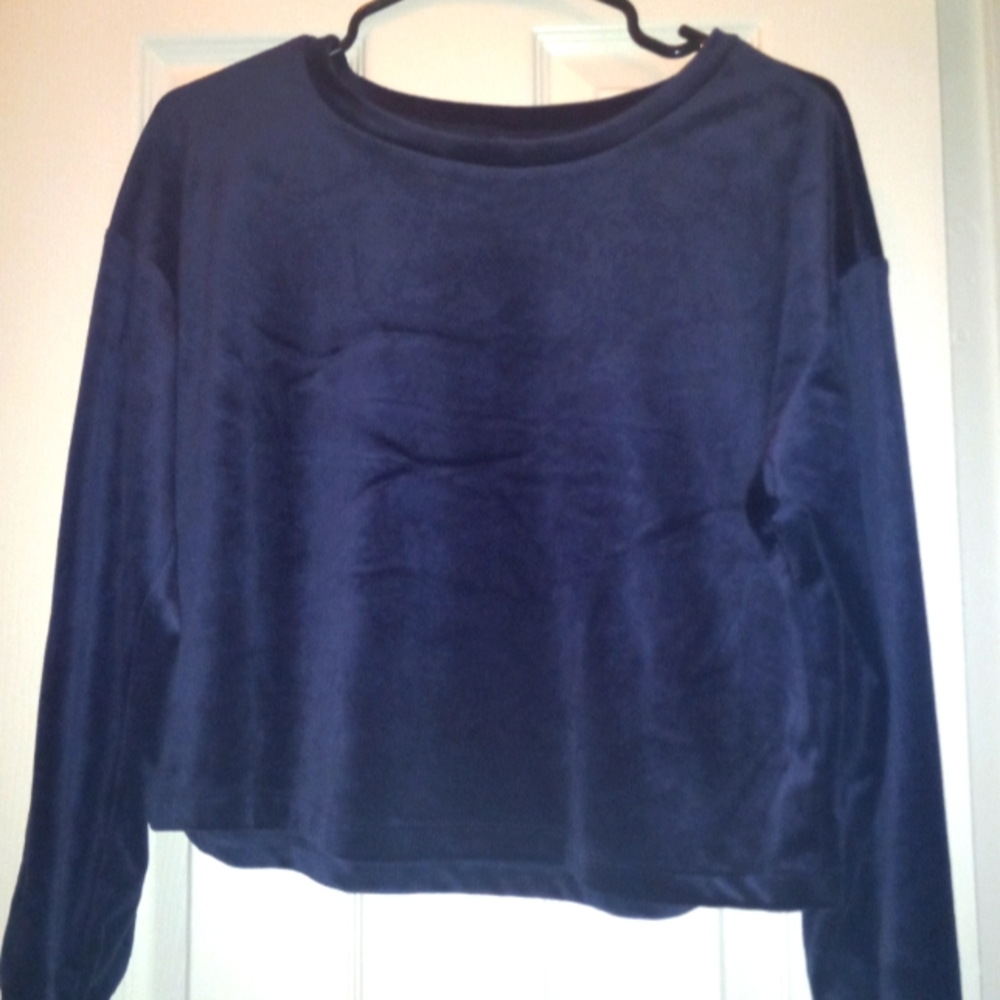 Velour Long Sleeve tee - shirt in Dark Blue - Size S